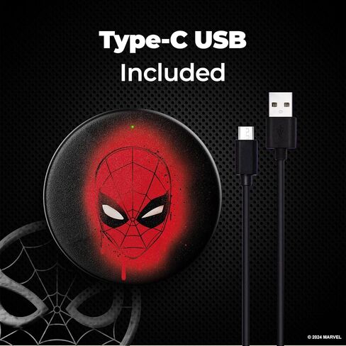 Marvel Spider Man Wireless Charging Pad - 10 Watt Wireless Charging Station with LED Indicator for Qi Enabled Devices- Spiderman Gifts for Men, Women, and all Fans of Spiderman Stuff (Spiderman Web) in Saudi Arabia