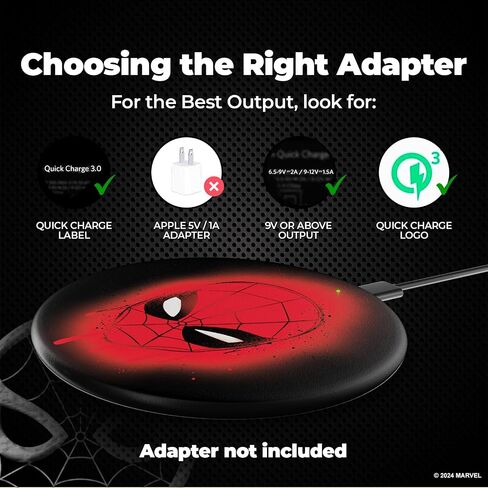 Marvel Spider Man Wireless Charging Pad - 10 Watt Wireless Charging Station with LED Indicator for Qi Enabled Devices- Spiderman Gifts for Men, Women, and all Fans of Spiderman Stuff (Spiderman Web) in Saudi Arabia
