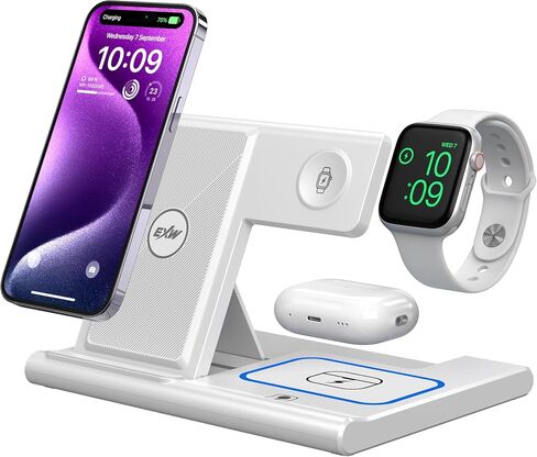 Wireless Charger 3 in 1, Wireless Charging Station for Multiple Devices, Wireless Charging Stand for iPhone 16/15/14/13/12/11 Series, AirPods Pro 3/2 & Apple Watch [UL-Listed]-White in Saudi Arabia