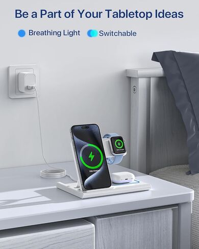 Wireless Charger 3 in 1, Wireless Charging Station for Multiple Devices, Wireless Charging Stand for iPhone 16/15/14/13/12/11 Series, AirPods Pro 3/2 & Apple Watch [UL-Listed]-White in Saudi Arabia