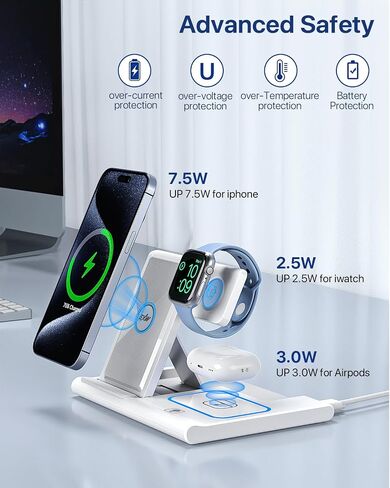 Wireless Charger 3 in 1, Wireless Charging Station for Multiple Devices, Wireless Charging Stand for iPhone 16/15/14/13/12/11 Series, AirPods Pro 3/2 & Apple Watch [UL-Listed]-White in Saudi Arabia