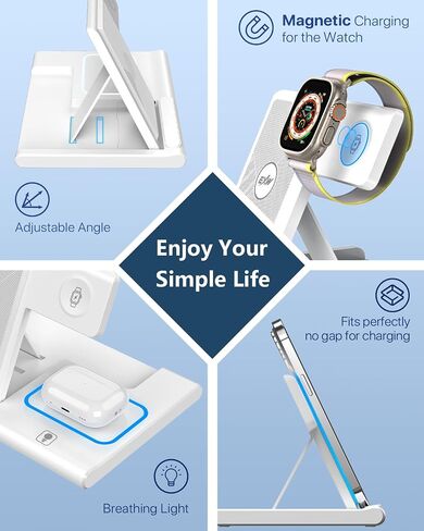 Wireless Charger 3 in 1, Wireless Charging Station for Multiple Devices, Wireless Charging Stand for iPhone 16/15/14/13/12/11 Series, AirPods Pro 3/2 & Apple Watch [UL-Listed]-White in Saudi Arabia