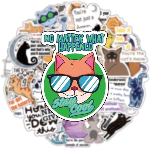 50 قطعة من ملصقات Kawaii Cat Meme اللطيفة - ملصقات مضحكة للبالغين والمراهقين | إضفاء الطابع الشخصي على لوح التزلج والدراجات وأجهزة الكمبيوتر المحمولة والقرطاسية والكمبيوتر المحمول وزجاجات المياه in Kuwait