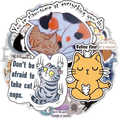 50 قطعة من ملصقات Kawaii Cat Meme اللطيفة - ملصقات مضحكة للبالغين والمراهقين | إضفاء الطابع الشخصي على لوح التزلج والدراجات وأجهزة الكمبيوتر المحمولة والقرطاسية والكمبيوتر المحمول وزجاجات المياه in Kuwait