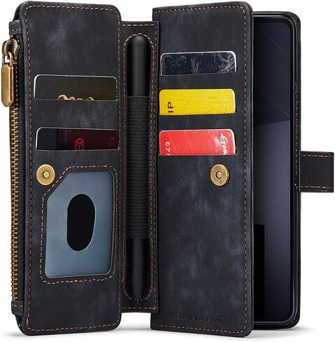 SaharaCase Indy Series Wallet Case for Samsung Galaxy Z Fold6 - Multifunctional Design, Precise Cutouts, Vegan Leather and TPU Materials - Scorpion Black in Saudi Arabia