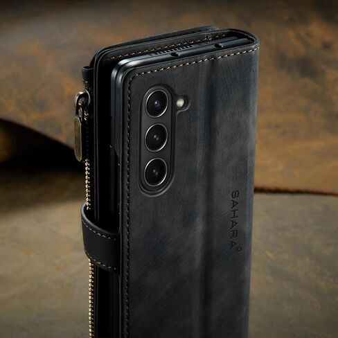 SaharaCase Indy Series Wallet Case for Samsung Galaxy Z Fold6 - Multifunctional Design, Precise Cutouts, Vegan Leather and TPU Materials - Scorpion Black in Saudi Arabia
