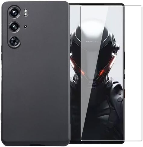حافظة لهاتف ZTE Nubia Red Magic 9 Pro + واقي شاشة زجاجي مقوى - غطاء حماية من مادة TPU من السيليكون الشفاف الناعم المرن المقاوم للصدمات (أسود) in Kuwait