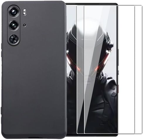 حافظة لهاتف ZTE Nubia Red Magic 9 Pro + واقي شاشة زجاجي مقوى - غطاء حماية من مادة TPU من السيليكون الشفاف الناعم المرن المقاوم للصدمات (أسود) in Kuwait