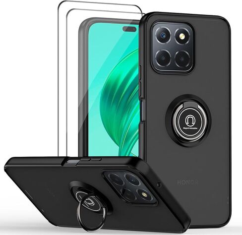 QUIETIP Case Compatible with Honor X8b with Screen Protector,TPU + Hard PC Shockproof Magnetic Ring Car Mount Stand Cover,Black in Kuwait