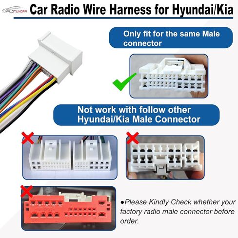 24Pin Car Radio Wiring Harness for Hyundai 2006-2008 KIA 2005-2008 Aftermarket Car Stereo Wiring Harness Connector for Elantra Accent Optima Rio Car Stereo Radio Wiring Harness Cable Install in Saudi Arabia