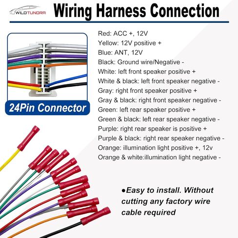 24Pin Car Radio Wiring Harness for Hyundai 2006-2008 KIA 2005-2008 Aftermarket Car Stereo Wiring Harness Connector for Elantra Accent Optima Rio Car Stereo Radio Wiring Harness Cable Install in Saudi Arabia