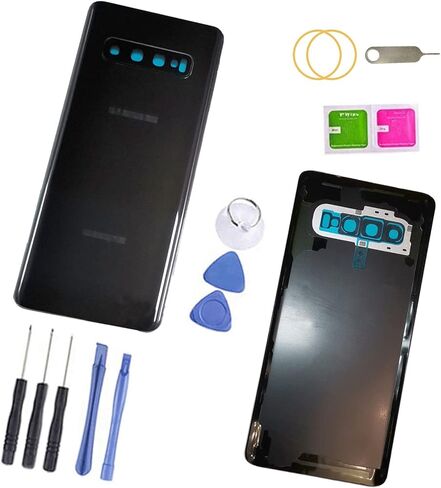 غطاء زجاجي خلفي بديل للباب الخلفي للبطارية s10plus لهاتف Samsung Galaxy s10 Plus G945 6.4 بوصة (أسود) in Kuwait
