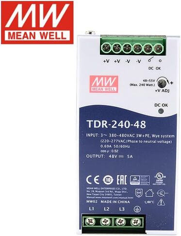 Mean Well TDR-240-24 Series TDR-240-24V48V 240W Slim Three Phase Industrial DIN Rail with PFC Function (TDR-240-24) in Saudi Arabia