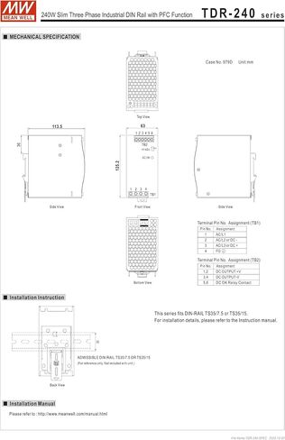 Mean Well TDR-240-24 Series TDR-240-24V48V 240W Slim Three Phase Industrial DIN Rail with PFC Function (TDR-240-24) in Saudi Arabia