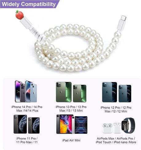 Aolcev 3.3FT Charging Cable Durable and Stylish 66W Fast Charger Cord Beaded Charging Cord for iPhone 14 13 12 11 Pro Max Xr Xs X 8 7 6 Plus iPad Pro/Air/Mini White in Saudi Arabia