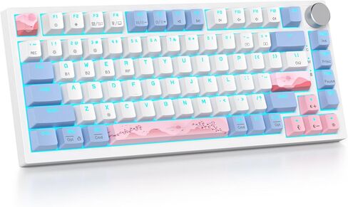 75% Wireless Creamy Pink Mechanical Keyboard, Hot Swappable Custom Keyboard, RGB Backlit Gasket Gaming Keyboard, 2.4G/BT5.0/USB-C Mechanical Keyboard, Pre-lubed Linear Gray Cream Switches in Saudi Arabia