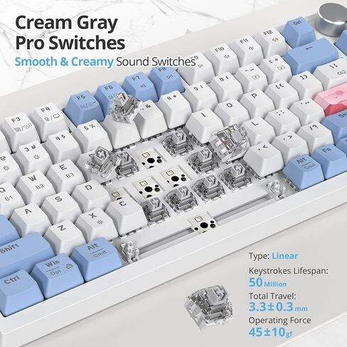 75% Wireless Creamy Pink Mechanical Keyboard, Hot Swappable Custom Keyboard, RGB Backlit Gasket Gaming Keyboard, 2.4G/BT5.0/USB-C Mechanical Keyboard, Pre-lubed Linear Gray Cream Switches in Saudi Arabia