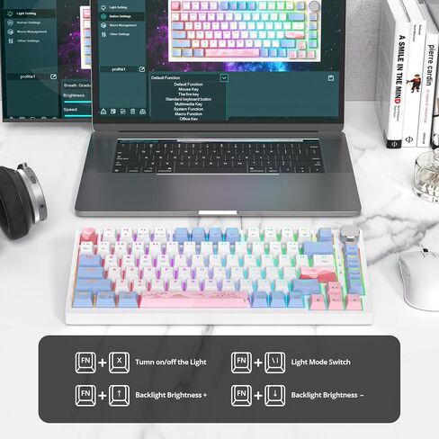 75% Wireless Creamy Pink Mechanical Keyboard, Hot Swappable Custom Keyboard, RGB Backlit Gasket Gaming Keyboard, 2.4G/BT5.0/USB-C Mechanical Keyboard, Pre-lubed Linear Gray Cream Switches in Saudi Arabia