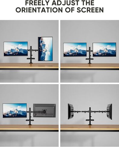 حامل شاشة مزدوج مع رف تخزين - حامل مكتبي للشاشة FORGING MOUNT لشاشتين كمبيوتر يصل حجمهما إلى 27 بوصة مع ارتفاع قابل للتعديل، دوار، إمالة، دوران، يتحمل ما يصل إلى 22 رطلًا للمنزل والمكتب والمدرسة in Kuwait