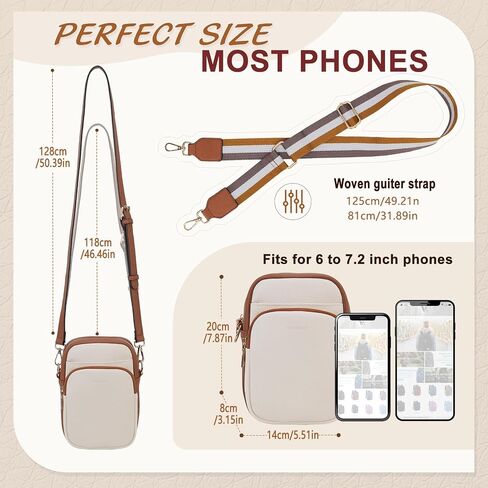 VX VONXURY Zip Cell Phone Bag, Small Fashion Women Crossbody Purse with 2 Removable Shoulder Straps and 3 Card Slots in Saudi Arabia