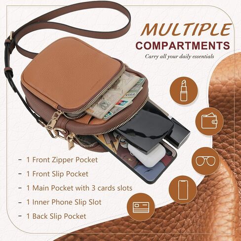 VX VONXURY Zip Cell Phone Bag, Small Fashion Women Crossbody Purse with 2 Removable Shoulder Straps and 3 Card Slots in Saudi Arabia