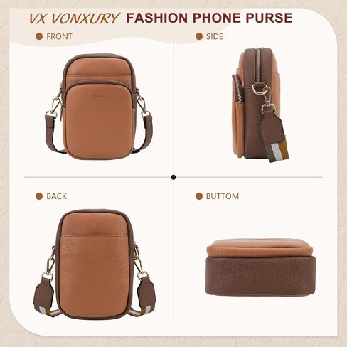 VX VONXURY Zip Cell Phone Bag, Small Fashion Women Crossbody Purse with 2 Removable Shoulder Straps and 3 Card Slots in Saudi Arabia