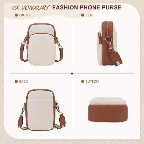 VX VONXURY Zip Cell Phone Bag, Small Fashion Women Crossbody Purse with 2 Removable Shoulder Straps and 3 Card Slots in Saudi Arabia