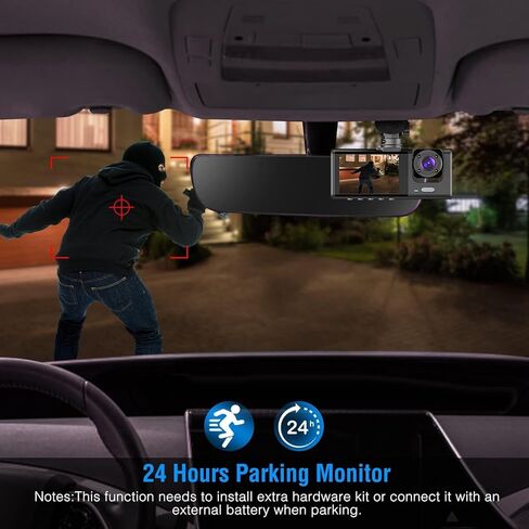 كاميرا داش كام أمامية وخلفية من 3 قنوات، 1080 بكسل فل اتش دي، كاميرا داش ثلاثية القنوات للسيارات مع رؤية ليلية فائقة الأشعة تحت الحمراء، WDR، مستشعر G، تسجيل حلقي، مراقبة وقوف السيارات، تسجيل 24 ساعة، دعم 32 جيجابايت كحد أقصى in Kuwait