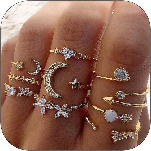 Stackable Rings for Women Minimalism Black Rings Set Boho Knuckle Rings Chain Rings Trendy Joint Finger Rings Pack Cool Pinky Midi Rings for Teen Girls(Gold) in Kuwait