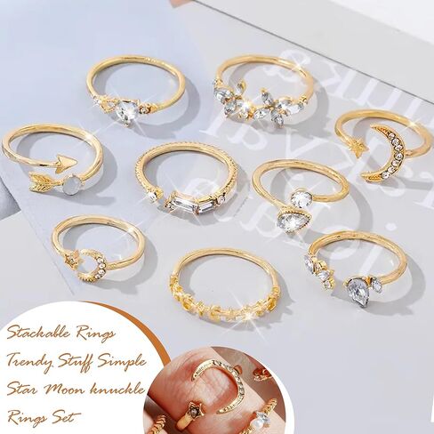 Stackable Rings for Women Minimalism Black Rings Set Boho Knuckle Rings Chain Rings Trendy Joint Finger Rings Pack Cool Pinky Midi Rings for Teen Girls(Gold) in Kuwait