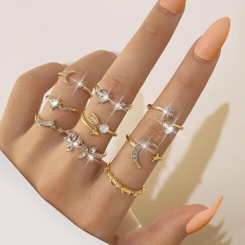 Stackable Rings for Women Minimalism Black Rings Set Boho Knuckle Rings Chain Rings Trendy Joint Finger Rings Pack Cool Pinky Midi Rings for Teen Girls(Gold) in Kuwait