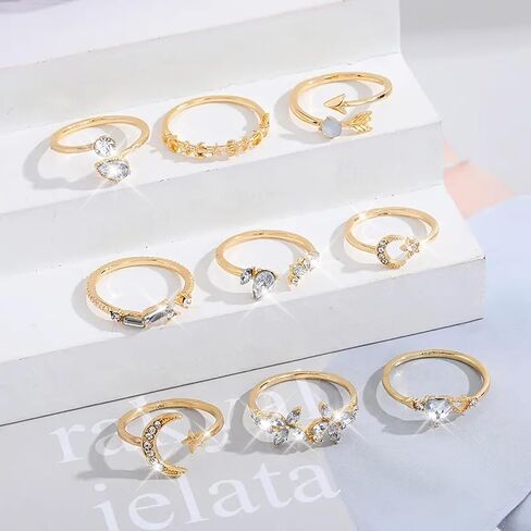 Stackable Rings for Women Minimalism Black Rings Set Boho Knuckle Rings Chain Rings Trendy Joint Finger Rings Pack Cool Pinky Midi Rings for Teen Girls(Gold) in Kuwait