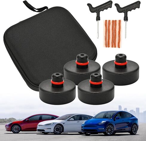 وسائد رفع الرافعة من DEDC لطراز Tesla 3/Y/S/X - 4 قطع من كرات الرافعة المطاطية غير القابلة للانزلاق مصممة لتناسب نقاط مقبس Tesla، إلى جانب أدوات إصلاح الإطارات مع صندوق تخزين - ملحقات ممتازة لأصحاب Tesla in Kuwait