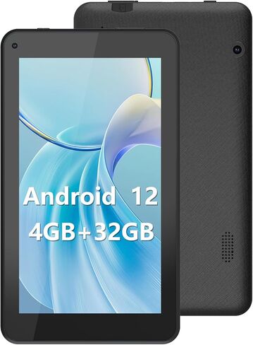 أجهزة لوحية Android 12، أجهزة لوحية مقاس 7 بوصات، 4+32 جيجابايت+1 تيرابايت (توسيع)، رباعي النواة، واي فاي، كاميرا مزدوجة، GMS، موسيقى، تعليمي (أسود) in Kuwait