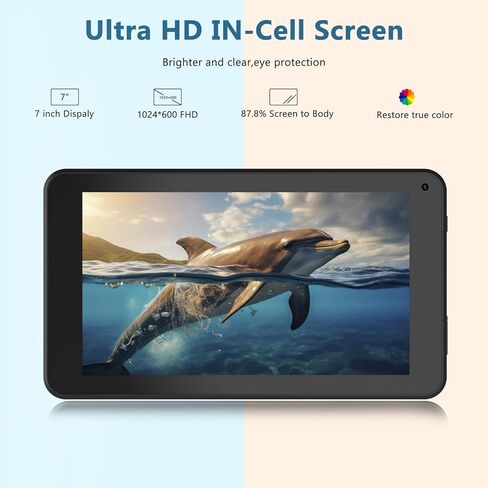 أجهزة لوحية Android 12، أجهزة لوحية مقاس 7 بوصات، 4+32 جيجابايت+1 تيرابايت (توسيع)، رباعي النواة، واي فاي، كاميرا مزدوجة، GMS، موسيقى، تعليمي (أسود) in Kuwait