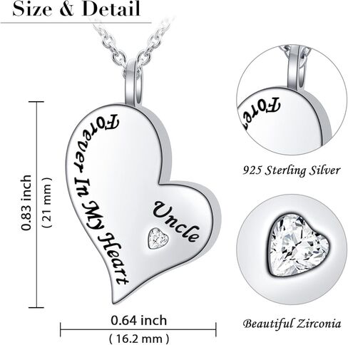 Ladytree Cremation Urn Necklace for Ashes 925 Sterling Silver Forever in My Heart Keepsake Memorial Pendant Waterproof Urn Jewelry Gift for Women Men in Kuwait