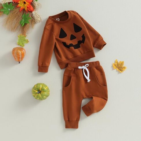 Ynibbim Halloween Baby Boy Girl Outfit Pumpkin Shirts & Pants Newborn Infant Long Sleeve Sweatshirts Toddler Clothes Set in Saudi Arabia