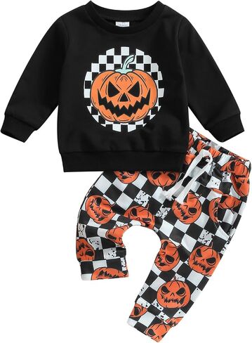 Ynibbim Halloween Baby Boy Girl Outfit Pumpkin Shirts & Pants Newborn Infant Long Sleeve Sweatshirts Toddler Clothes Set in Saudi Arabia