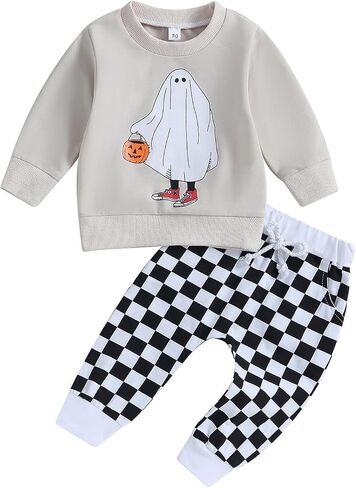 Ynibbim Halloween Baby Boy Girl Outfit Pumpkin Shirts & Pants Newborn Infant Long Sleeve Sweatshirts Toddler Clothes Set in Saudi Arabia