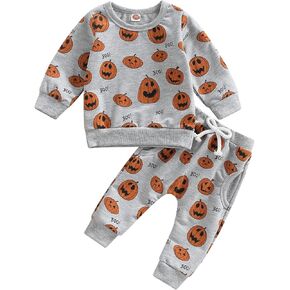 Ynibbim Halloween Baby Boy Girl Outfit Pumpkin Shirts & Pants Newborn Infant Long Sleeve Sweatshirts Toddler Clothes Set