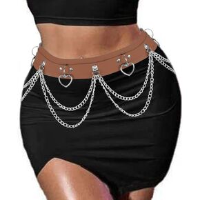 Asooll Punk Waist Chain Belt Love Heart Layered Leather Body Chain Fashion Leather Waist Jewelry Bikini Beach Club Party Fashion Body Accessories Jewelry for Women and Girls