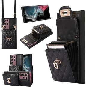 Asuwish Phone Case for Samsung Galaxy S23 Ultra 5G Wallet Cover with Credit Card Holder Shoulder Crossbody Strap Long Lanyard Leather Cell Accessories S23Ultra 23S S 23 23Ultra 6.8 inch Women Red