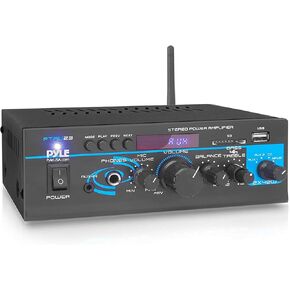 Pyle 2X40W Mini Power Amplifier System - Dual Channel Home Audio Sound Mixer, Stereo Receiver Box with USB, RCA, Headphone, AUX, MIC Input, LED, for PA, Home Entertainment and Studio Use - PTAU23.5