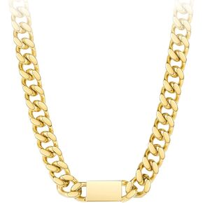 EF ENFASHION Chunky Bar Necklace Women Men 18K Gold Plated Stainless Steel Statement Cuban Thick Chain Necklaces