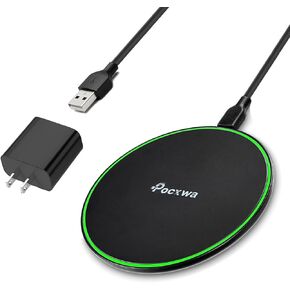 15W Wireless Charger for iPhone 15 Pro Max 14 Plus 13 Mini 12 11 XS XR X, Samsung Galaxy S24 S23 S22 S21 S20 S10 S9 S8, Note 20, Z Flip, LG V60 G8 ThinQ Fast Wireless Charging Pad with QC3.0 Adapter