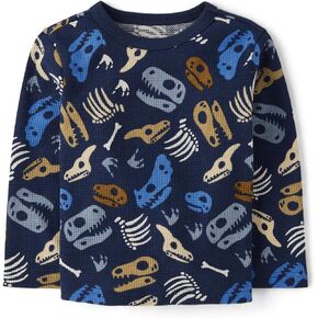 The Children's Place Baby Boy's and Toddler Long Sleeve Thermal Shirt, Dino Waffle, 3T