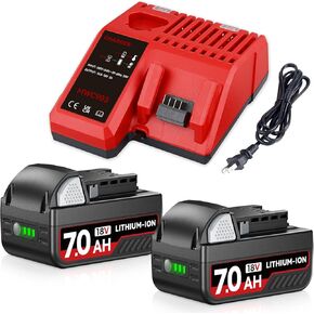 18V 2Pack 7.0Ah Battery and Charger Combo Kit Replacement for Milwaukee M-18 Battery, Lithium-ion 18volt Compatible with Milwaukee Battery 18V Cordless Tools
