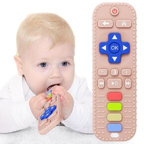 USLAI Baby Teether Toy for Babies 3-24 Months, TV Remote Shape Soothing Gums Baby Toys for Infants - Purple