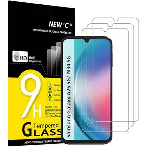 NEW'C 3 Pack Designed for Samsung Galaxy A25 5G, M34 5G Screen Protector Tempered Glass,Case Friendly Scratch-proof, Bubble Free, Ultra Resistant