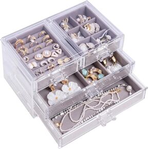 AXsinr Earring Grey Jewelry Box with 5 Drawers, Gray Stackable Large Jewelry Storage Case, Clear Acrylic Jewelry Organizer with Velvet Trays for Women in Kuwait